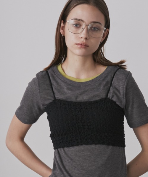 アルバローザ　ピンクハイビスカス　ブラックキャミソール　シャーリング　新品未使用 シャーリングキャミソール | JILL by JILL STUART（ジル バイ