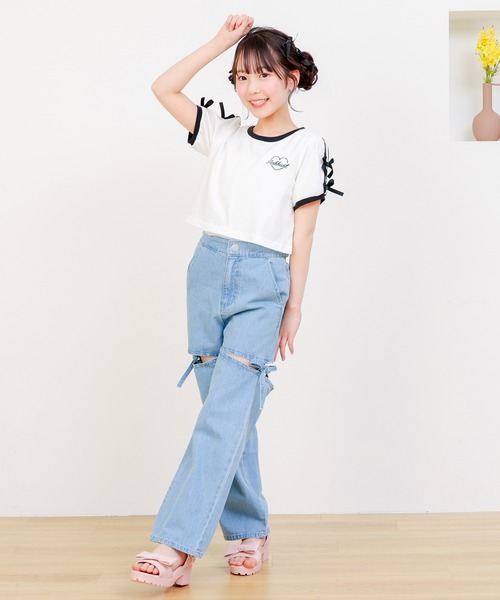 PINKHUNT（ピンクハント）の「PINKHUNT ピンクハント リボン付き 2本ライン Tシャツ 0602K（Tシャツ/カットソー・キッズ・ホワイト/ブラック・120cm/130cm/140cm/150cm/160cm）」の19枚目の写真