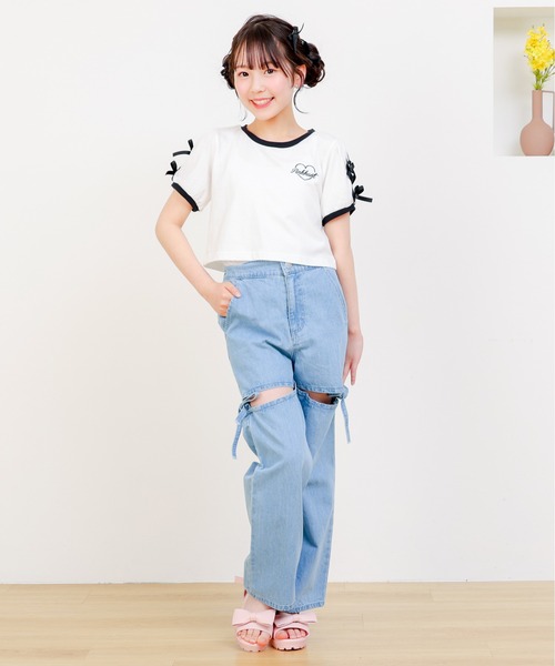 PINKHUNT（ピンクハント）の「PINKHUNT ピンクハント リボン付き 2本ライン Tシャツ 0602K（Tシャツ/カットソー・キッズ・ホワイト/ブラック・120cm/130cm/140cm/150cm/160cm）」の20枚目の写真