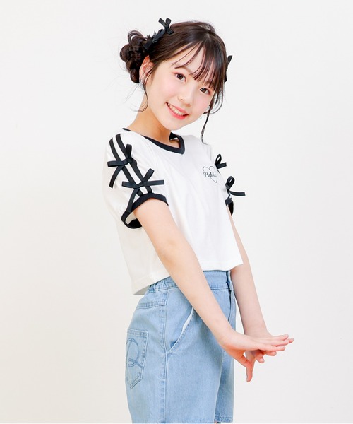 PINKHUNT（ピンクハント）の「PINKHUNT ピンクハント リボン付き 2本ライン Tシャツ 0602K（Tシャツ/カットソー・キッズ・ホワイト/ブラック・120cm/130cm/140cm/150cm/160cm）」の21枚目の写真