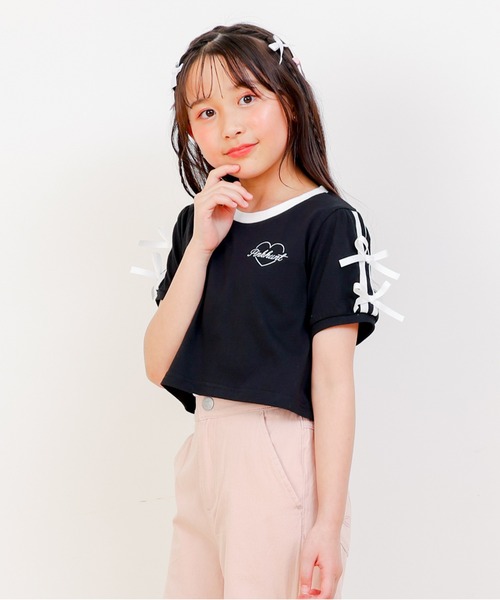 PINKHUNT（ピンクハント）の「PINKHUNT ピンクハント リボン付き 2本ライン Tシャツ 0602K（Tシャツ/カットソー・キッズ・ホワイト/ブラック・120cm/130cm/140cm/150cm/160cm）」の7枚目の写真