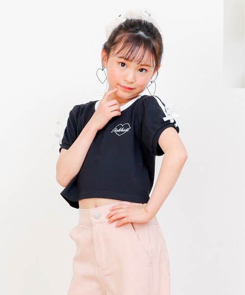 PINKHUNT（ピンクハント）の「PINKHUNT ピンクハント リボン付き 2本ライン Tシャツ 0602K（Tシャツ/カットソー・キッズ・ホワイト/ブラック・120cm/130cm/140cm/150cm/160cm）」の10枚目の写真