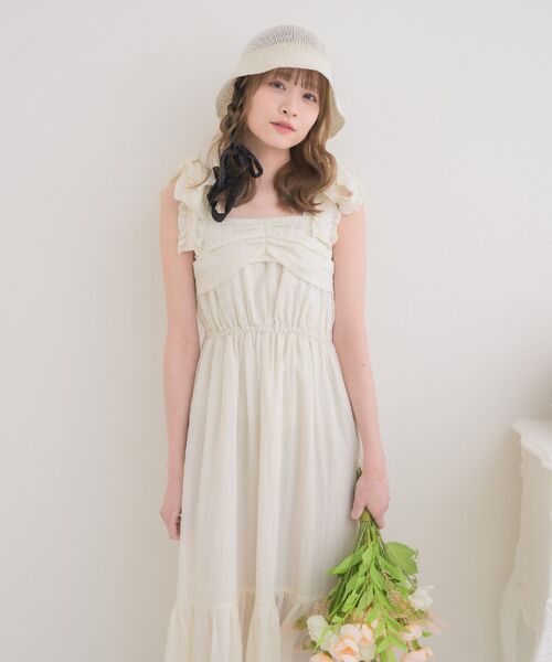 イタリア購入 肩おりぼんふんわり段々フレアギャザーワンピース