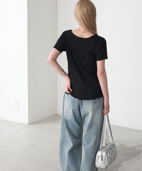 RIKA チャコールグレーXS RIKA × forksy. 】ツイストデザイン 2way 半袖クルーネック