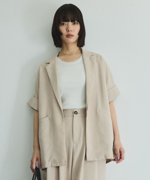 VICKY（ビッキー）の「タンブラーオックスハーフスリーブジャケット≪手洗い可能≫（テーラードジャケット・レディース・イエロー/ライトグレー/チャコールグレー・M）」の2枚目の写真