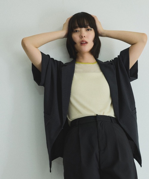 VICKY（ビッキー）の「タンブラーオックスハーフスリーブジャケット≪手洗い可能≫（テーラードジャケット・レディース・イエロー/ライトグレー/チャコールグレー・M）」の7枚目の写真