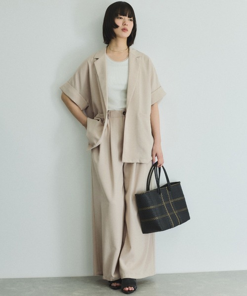 VICKY（ビッキー）の「タンブラーオックスハーフスリーブジャケット≪手洗い可能≫（テーラードジャケット・レディース・イエロー/ライトグレー/チャコールグレー・M）」の19枚目の写真