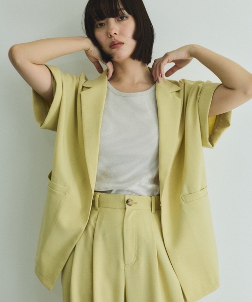 VICKY（ビッキー）の「タンブラーオックスハーフスリーブジャケット≪手洗い可能≫（テーラードジャケット・レディース・イエロー/ライトグレー/チャコールグレー・M）」の22枚目の写真