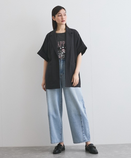 VICKY（ビッキー）の「タンブラーオックスハーフスリーブジャケット≪手洗い可能≫（テーラードジャケット・レディース・イエロー/ライトグレー/チャコールグレー・M）」の15枚目の写真