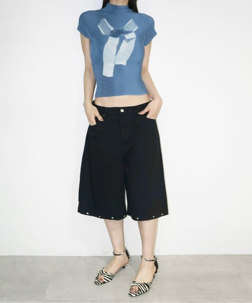 musubore(ムスボレ)の「【 select 】studs bermuda black denim PT / スタッズバミューダパンツ(デニムパンツ・レディース・ブラック・L/M)」の10枚目の写真