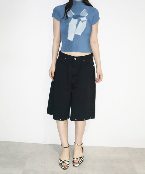 musubore(ムスボレ)の「【 select 】studs bermuda black denim PT / スタッズバミューダパンツ(デニムパンツ・レディース・ブラック・L/M)」の16枚目の写真