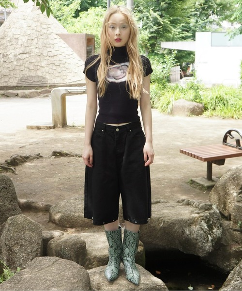 musubore(ムスボレ)の「【 select 】studs bermuda black denim PT / スタッズバミューダパンツ(デニムパンツ・レディース・ブラック・L/M)」の21枚目の写真