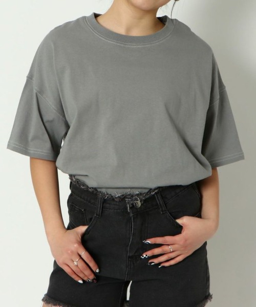 GORGE(ゴージ)の「《配色ステッチ×ラウンドヘム》レディース コットン 半袖Tシャツ ゆったり 体型カバー 春夏秋(Tシャツ/カットソー・レディース・オフホワイト/カーキ/ブラック/グレイッシュベージュ・F)」の10枚目の写真