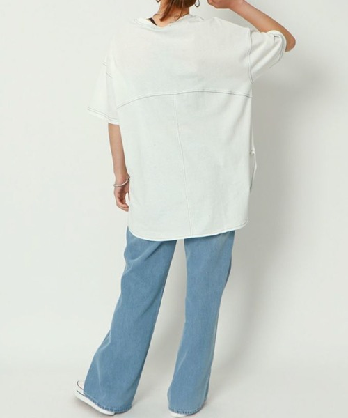 GORGE(ゴージ)の「《配色ステッチ×ラウンドヘム》レディース コットン 半袖Tシャツ ゆったり 体型カバー 春夏秋(Tシャツ/カットソー・レディース・オフホワイト/カーキ/ブラック/グレイッシュベージュ・F)」の9枚目の写真