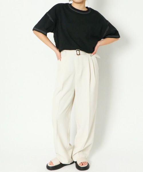 GORGE(ゴージ)の「《配色ステッチ×ラウンドヘム》レディース コットン 半袖Tシャツ ゆったり 体型カバー 春夏秋(Tシャツ/カットソー・レディース・オフホワイト/カーキ/ブラック/グレイッシュベージュ・F)」の13枚目の写真