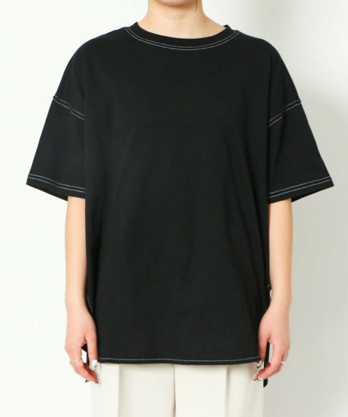 GORGE(ゴージ)の「《配色ステッチ×ラウンドヘム》レディース コットン 半袖Tシャツ ゆったり 体型カバー 春夏秋(Tシャツ/カットソー・レディース・オフホワイト/カーキ/ブラック/グレイッシュベージュ・F)」の14枚目の写真