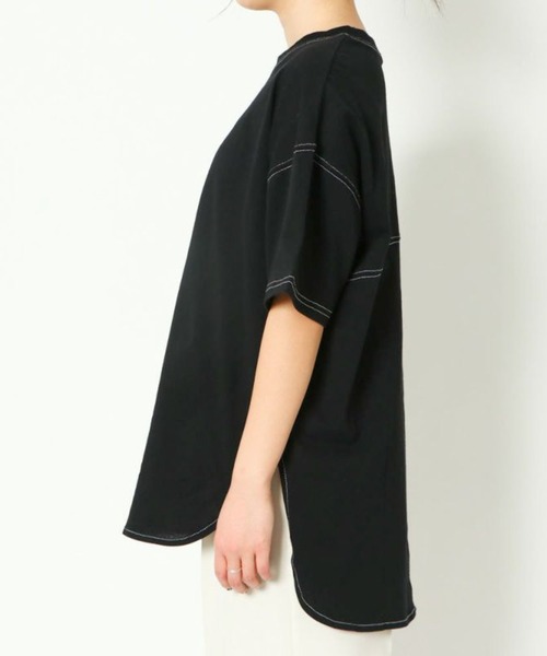 GORGE(ゴージ)の「《配色ステッチ×ラウンドヘム》レディース コットン 半袖Tシャツ ゆったり 体型カバー 春夏秋(Tシャツ/カットソー・レディース・オフホワイト/カーキ/ブラック/グレイッシュベージュ・F)」の15枚目の写真
