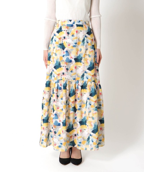 Jines（ジネス）の「アートプリント切替ギャザースカート（スカート・レディース・イエロー/ブルー・38）」の14枚目の写真