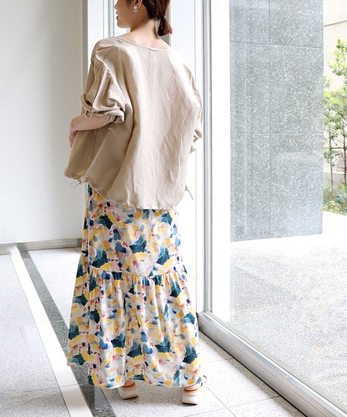 Jines（ジネス）の「アートプリント切替ギャザースカート（スカート・レディース・イエロー/ブルー・38）」の4枚目の写真