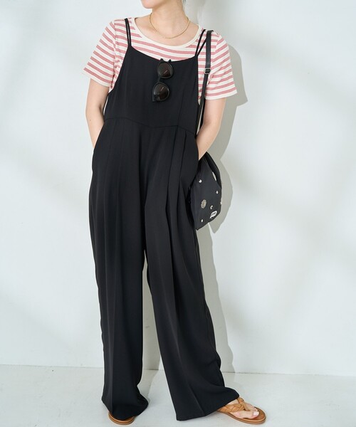 FREAK'S STORE（フリークスストア）の「<接触冷感/UVカット>機能素材 イージーサロペット（サロペット/オーバーオール・レディース・グレー/ブラック・ﾌﾘ-）」の3枚目の写真