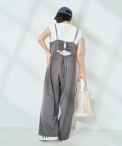 FREAK'S STORE（フリークスストア）の「<接触冷感/UVカット>機能素材 イージーサロペット（サロペット/オーバーオール・レディース・グレー/ブラック・ﾌﾘ-）」の11枚目の写真