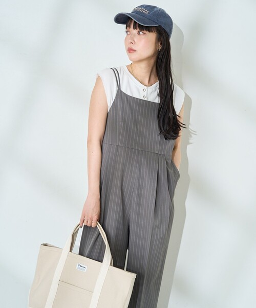 FREAK'S STORE（フリークスストア）の「<接触冷感/UVカット>機能素材 イージーサロペット（サロペット/オーバーオール・レディース・グレー/ブラック・ﾌﾘ-）」の12枚目の写真