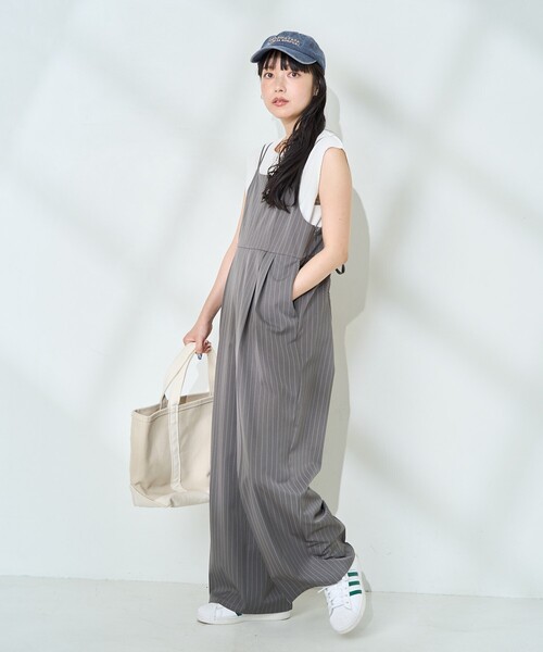 FREAK'S STORE（フリークスストア）の「<接触冷感/UVカット>機能素材 イージーサロペット（サロペット/オーバーオール・レディース・グレー/ブラック・ﾌﾘ-）」の13枚目の写真