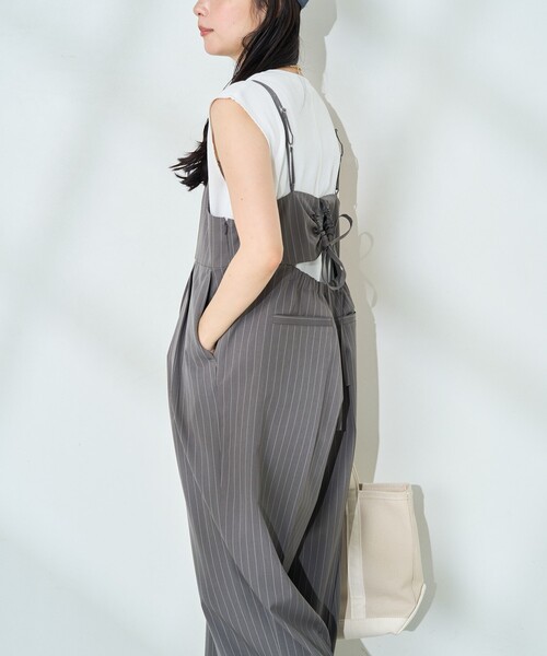 FREAK'S STORE（フリークスストア）の「<接触冷感/UVカット>機能素材 イージーサロペット（サロペット/オーバーオール・レディース・グレー/ブラック・ﾌﾘ-）」の15枚目の写真