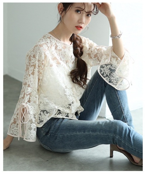 Sawa a la mode（サワアラモード）の「総花柄レースフレアスリーブブラウス（シャツ/ブラウス・レディース・オフホワイト/ブラック・FREE）」の21枚目の写真