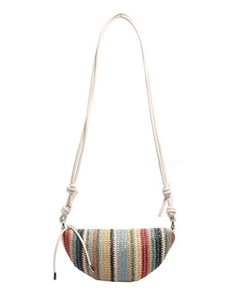 MONO8(モノハチ)の「マルチカラーボーダー編みハーフムーンショルダーバッグ(ショルダーバッグ・レディース・アイボリー/ブラック/ブラウン・F)」の4枚目の写真