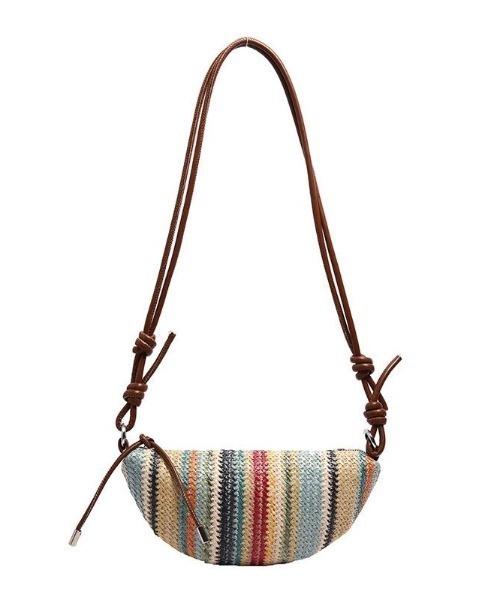 MONO8(モノハチ)の「マルチカラーボーダー編みハーフムーンショルダーバッグ(ショルダーバッグ・レディース・アイボリー/ブラック/ブラウン・F)」の5枚目の写真