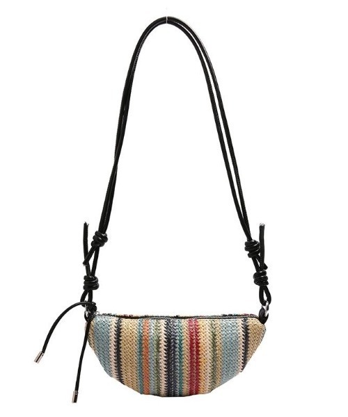 MONO8(モノハチ)の「マルチカラーボーダー編みハーフムーンショルダーバッグ(ショルダーバッグ・レディース・アイボリー/ブラック/ブラウン・F)」の6枚目の写真