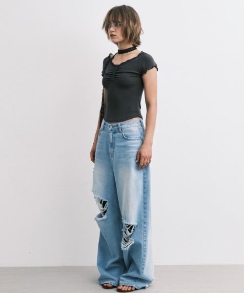 Midnight Move（ミッドナイトムーブ）の「A'GEM/9 × .kom 『MIDNIGHT MOVE/ミッドナイトムーブ』 DG WS PANTS/DG WS パンツ（デニムパンツ・レディース・ブラック/ブルー・S/M）」の6枚目の写真