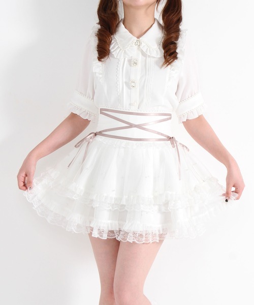 DearMyLove(ディアマイラブ)の「パールチュールスカート(スカート・レディース・ホワイト/ベビーピンク/ブラック・SMALL/MEDIUM/LARGE/LL/3L)」の4枚目の写真