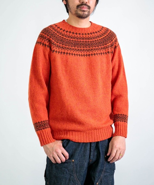 NOR'EASTERLY（ノアイースターリー）の「[NOR' EASTERLY] CREW 2TONE NORDIC / シェットランドウール ノルディックセーター（ニット/セーター・メンズ・グレー/オレンジ・38/40）」の3枚目の写真