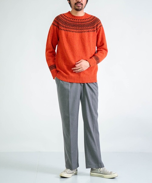 NOR'EASTERLY（ノアイースターリー）の「[NOR' EASTERLY] CREW 2TONE NORDIC / シェットランドウール ノルディックセーター（ニット/セーター・メンズ・グレー/オレンジ・38/40）」の5枚目の写真