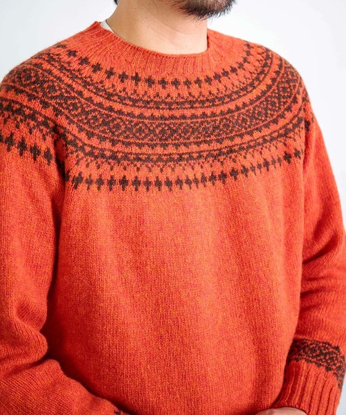 NOR' EASTERLY 英国製 シェットランドウール ノルディックセーター セール】[NOR' EASTERLY] CREW 2TONE NORDIC / シェットランドウール
