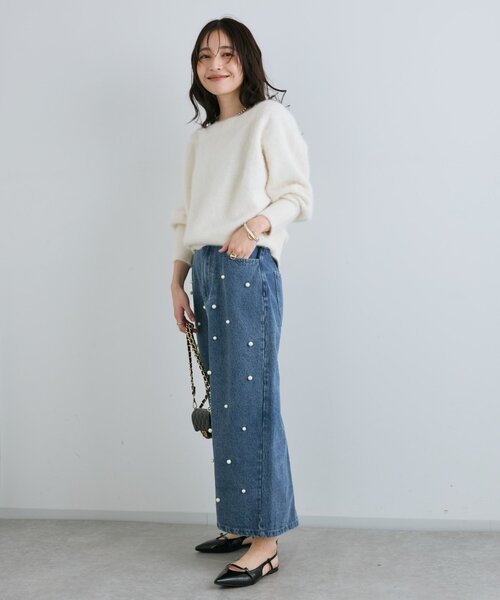 La boutique BonBon パールデニムスカート セール】【名品・3サイズあり】パール付きデニムタイトマキシスカート