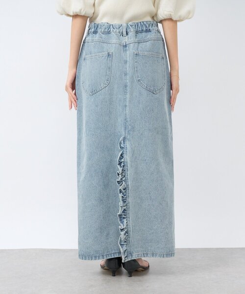 名品・3サイズあり】パール付きデニムタイトマキシスカート