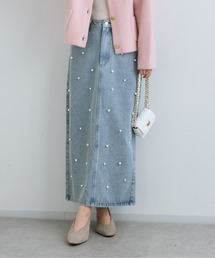 La boutique BonBon | 【今すぐお届け！・3サイズあり】パール付きデニムタイトマキシスカート(デニムスカート)