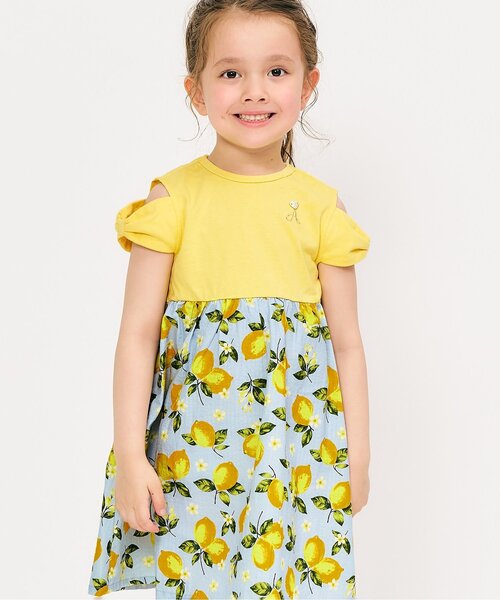 apres les cours(アプレレクール)の「【リンク/ジュニア対応】3柄オフショルリボンドッキングワンピース(ワンピース・キッズ・ブルー/レッド/イエロー・80/90/100/110/120/130/140)」の3枚目の写真