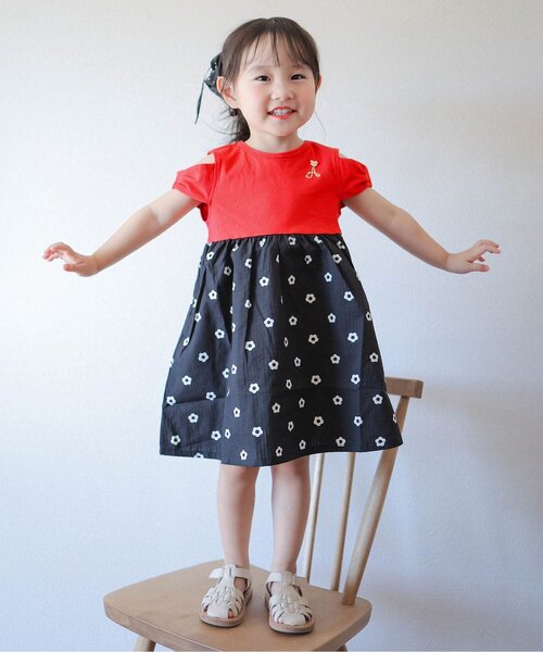 apres les cours(アプレレクール)の「【リンク/ジュニア対応】3柄オフショルリボンドッキングワンピース(ワンピース・キッズ・ブルー/レッド/イエロー・80/90/100/110/120/130/140)」の9枚目の写真