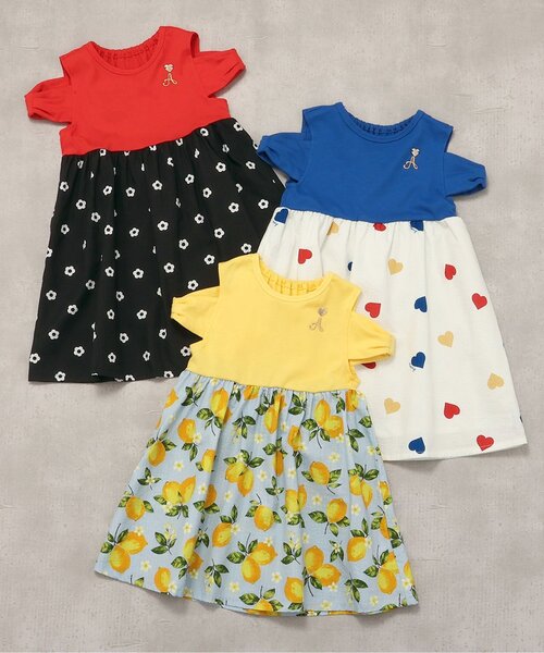 apres les cours(アプレレクール)の「【リンク/ジュニア対応】3柄オフショルリボンドッキングワンピース(ワンピース・キッズ・ブルー/レッド/イエロー・80/90/100/110/120/130/140)」の16枚目の写真