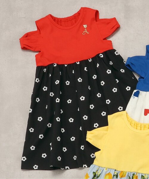 apres les cours(アプレレクール)の「【リンク/ジュニア対応】3柄オフショルリボンドッキングワンピース(ワンピース・キッズ・ブルー/レッド/イエロー・80/90/100/110/120/130/140)」の4枚目の写真