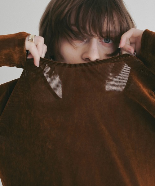 MANOF(マノフ)の「TULLE FLOCKED STRIPE TOPS(Tシャツ/カットソー・レディース・キャメル/イエロー/ブルー/ブラック/アイボリー・FREE)」の16枚目の写真