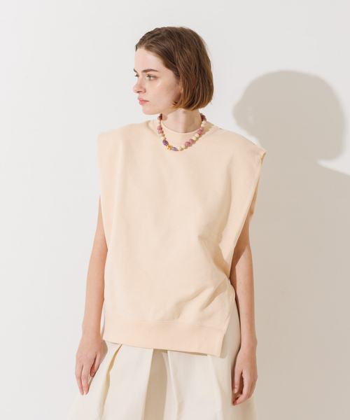 DESIGNWORKS(デザインワークス)の「裏毛サイドスリットフレンチスリーブプルオーバー(Tシャツ/カットソー・レディース・グレイッシュベージュ/オレンジ・38)」の2枚目の写真