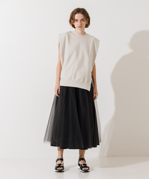 DESIGNWORKS(デザインワークス)の「裏毛サイドスリットフレンチスリーブプルオーバー(Tシャツ/カットソー・レディース・グレイッシュベージュ/オレンジ・38)」の3枚目の写真