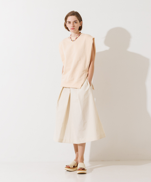 DESIGNWORKS(デザインワークス)の「裏毛サイドスリットフレンチスリーブプルオーバー(Tシャツ/カットソー・レディース・グレイッシュベージュ/オレンジ・38)」の7枚目の写真