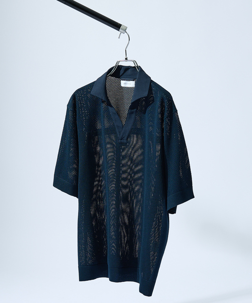 ABAHOUSE(アバハウス)の「スキッパー メッシュニット ポロシャツ(ポロシャツ・メンズ・グレー/オレンジ/ダークネイビー・48/46)」の2枚目の写真