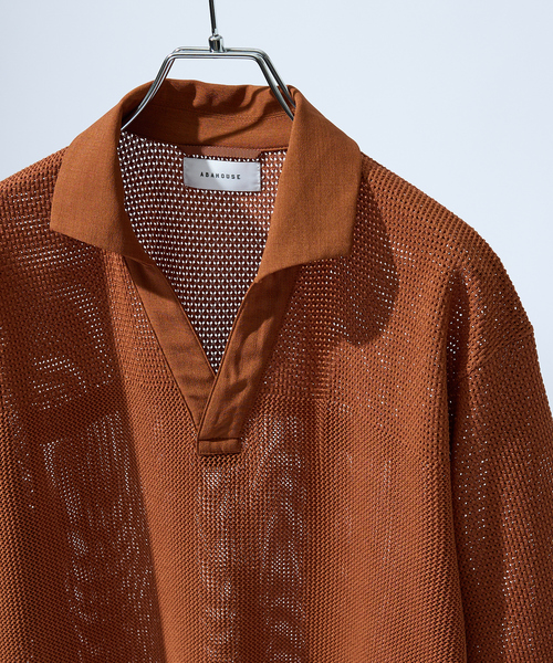 ABAHOUSE(アバハウス)の「スキッパー メッシュニット ポロシャツ(ポロシャツ・メンズ・グレー/オレンジ/ダークネイビー・48/46)」の10枚目の写真